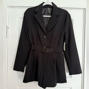 Anthropologie Black Belted Blazer Romper Jacket XS